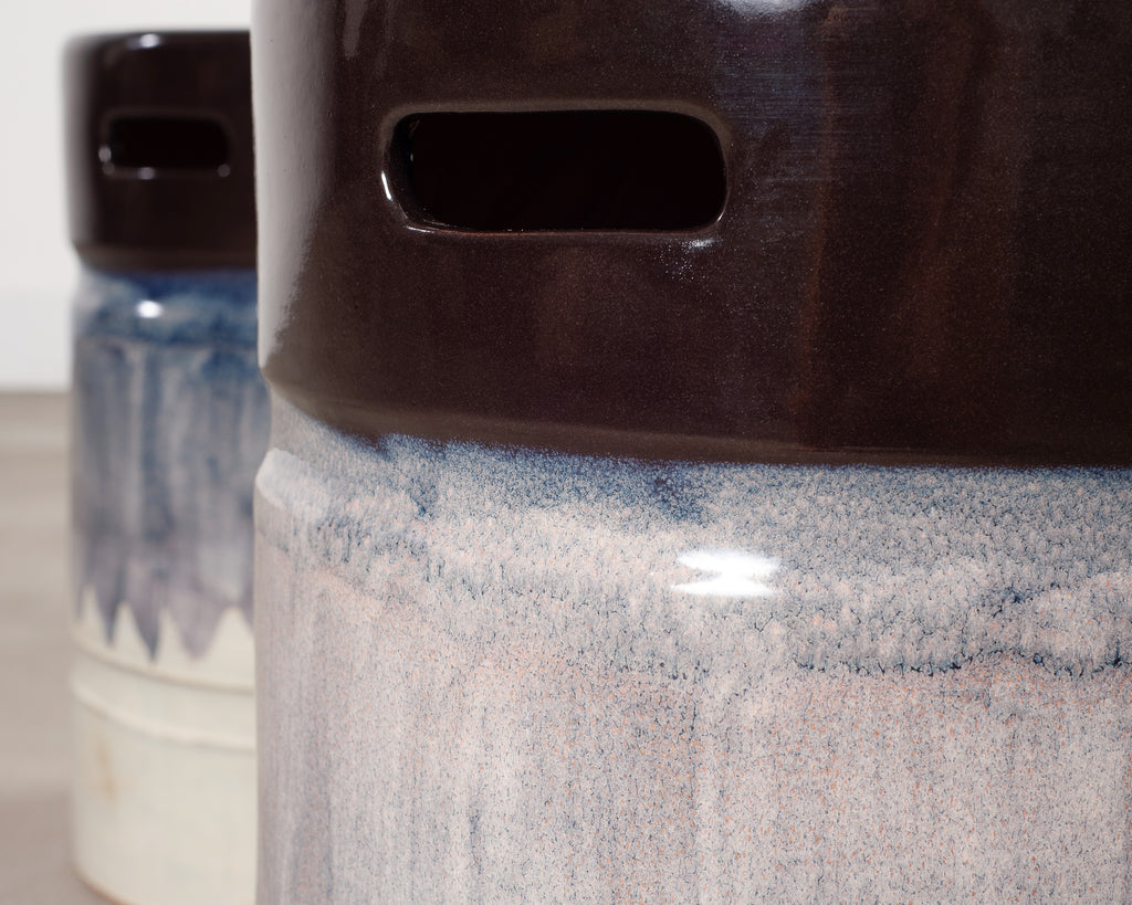 Set of Nine Glazed Terra Cotta Ceramic Stools or Drink Tables