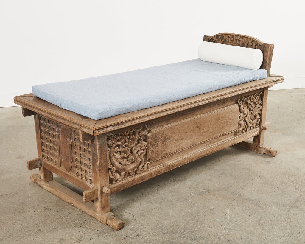 Javanese Carved Teak Indo Wedding Chest Daybed from Bali