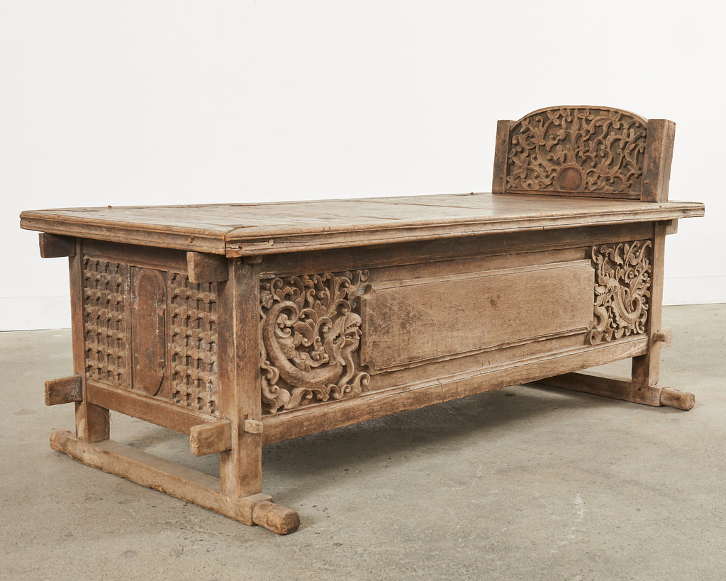 Javanese Carved Teak Indo Wedding Chest Daybed from Bali
