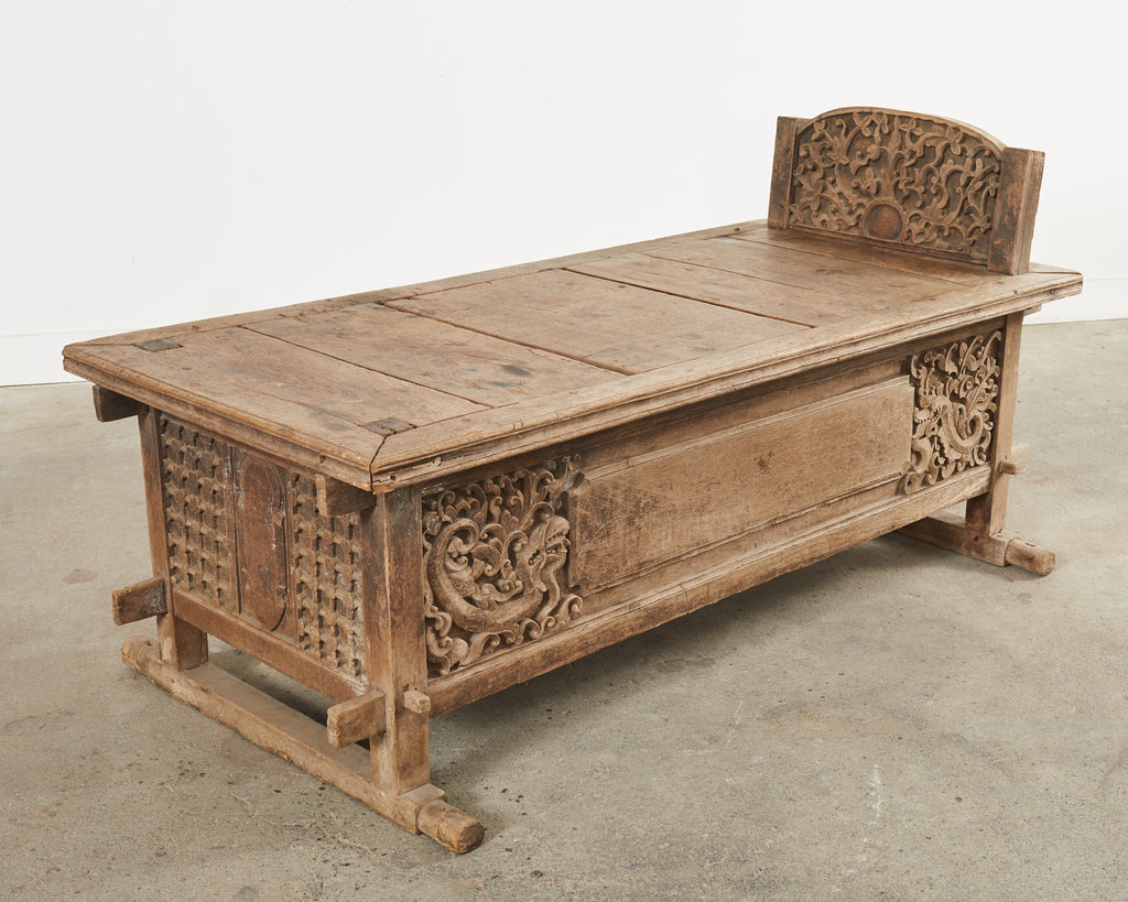 Javanese Carved Teak Indo Wedding Chest Daybed from Bali