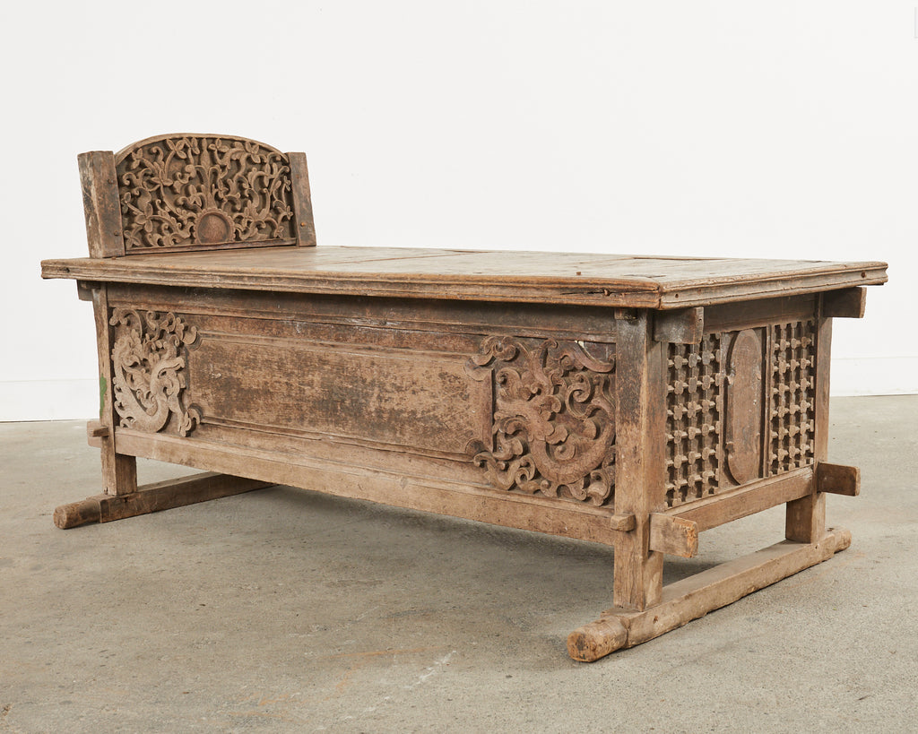 Javanese Carved Teak Indo Wedding Chest Daybed from Bali