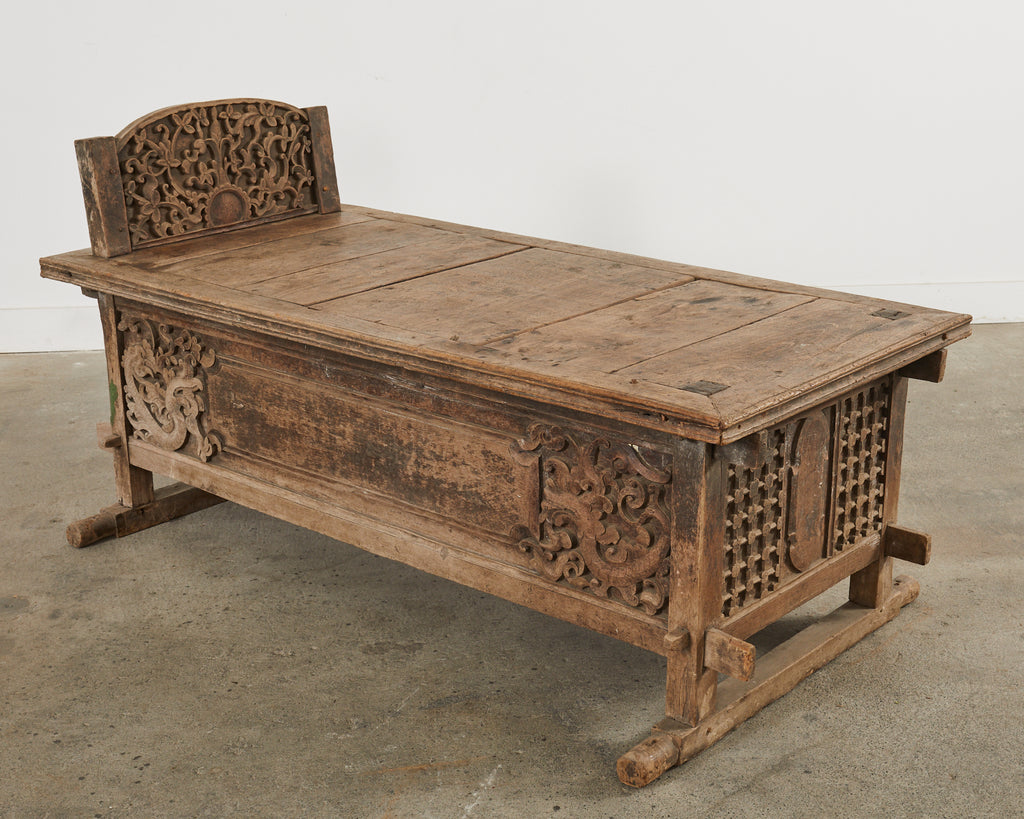 Javanese Carved Teak Indo Wedding Chest Daybed from Bali