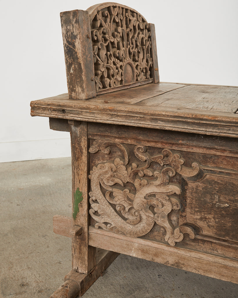 Javanese Carved Teak Indo Wedding Chest Daybed from Bali