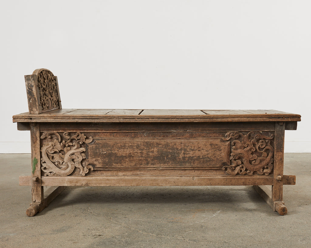 Javanese Carved Teak Indo Wedding Chest Daybed from Bali