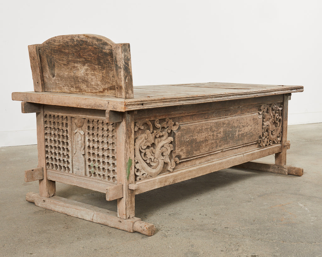 Javanese Carved Teak Indo Wedding Chest Daybed from Bali