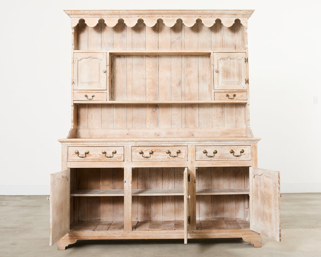 Country English Cerused Limed Oak Welsh Cupboard Dresser