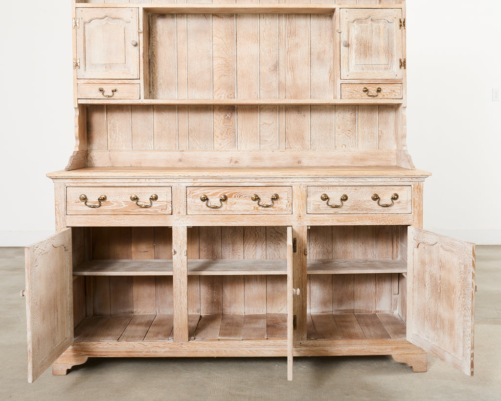 Country English Cerused Limed Oak Welsh Cupboard Dresser