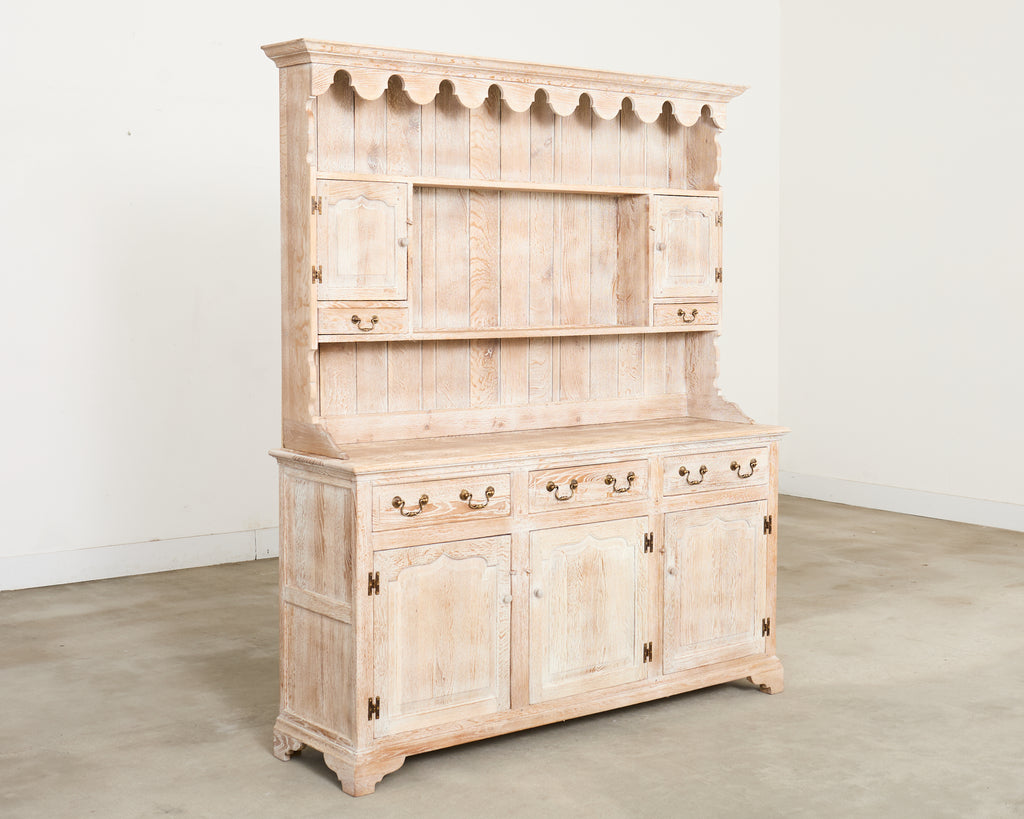 Country English Cerused Limed Oak Welsh Cupboard Dresser