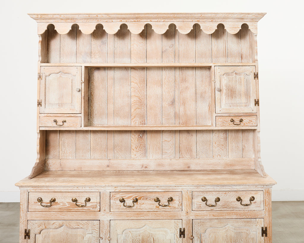 Country English Cerused Limed Oak Welsh Cupboard Dresser