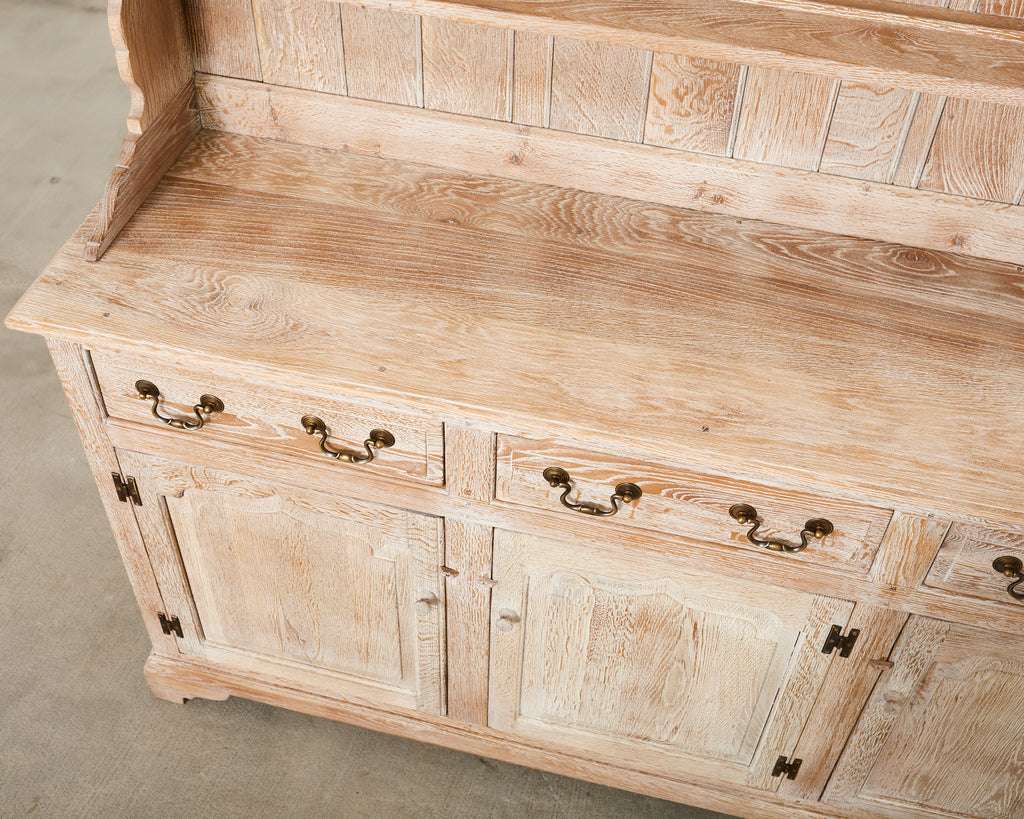 Country English Cerused Limed Oak Welsh Cupboard Dresser