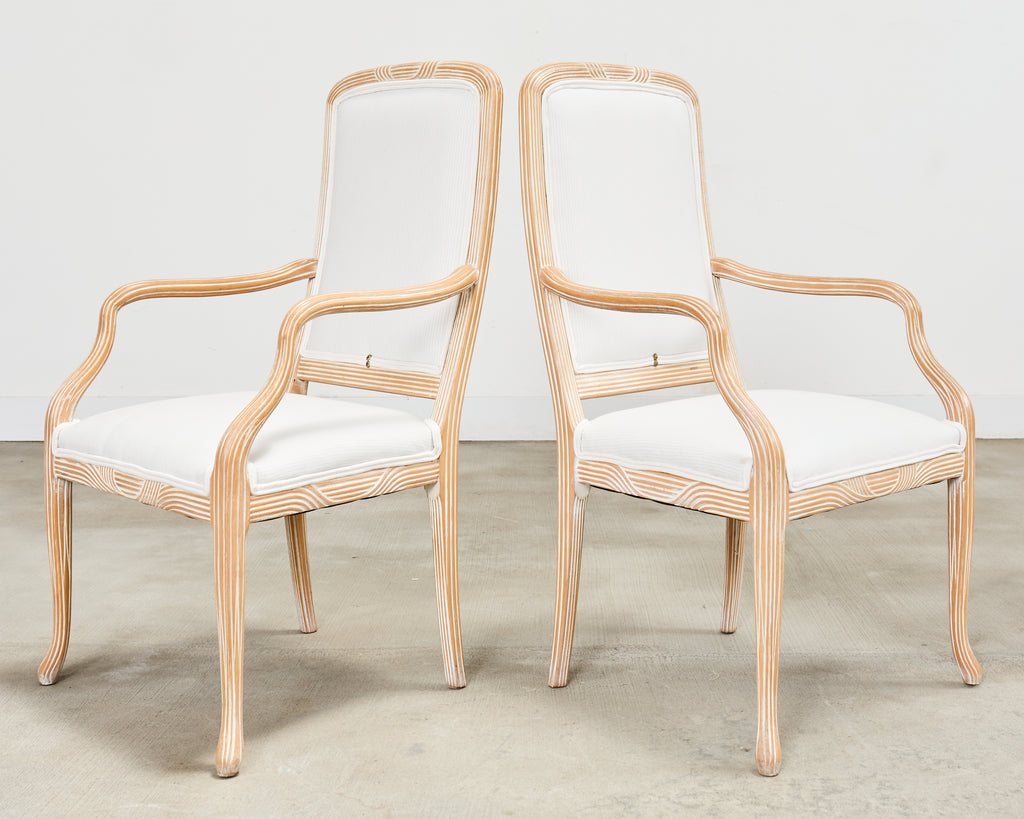 Set of Four Regency Style Cerused Blonde Birch Dining Armchairs