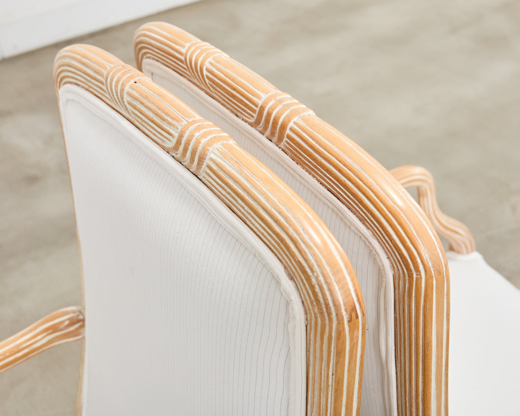 Set of Four Regency Style Cerused Blonde Birch Dining Armchairs