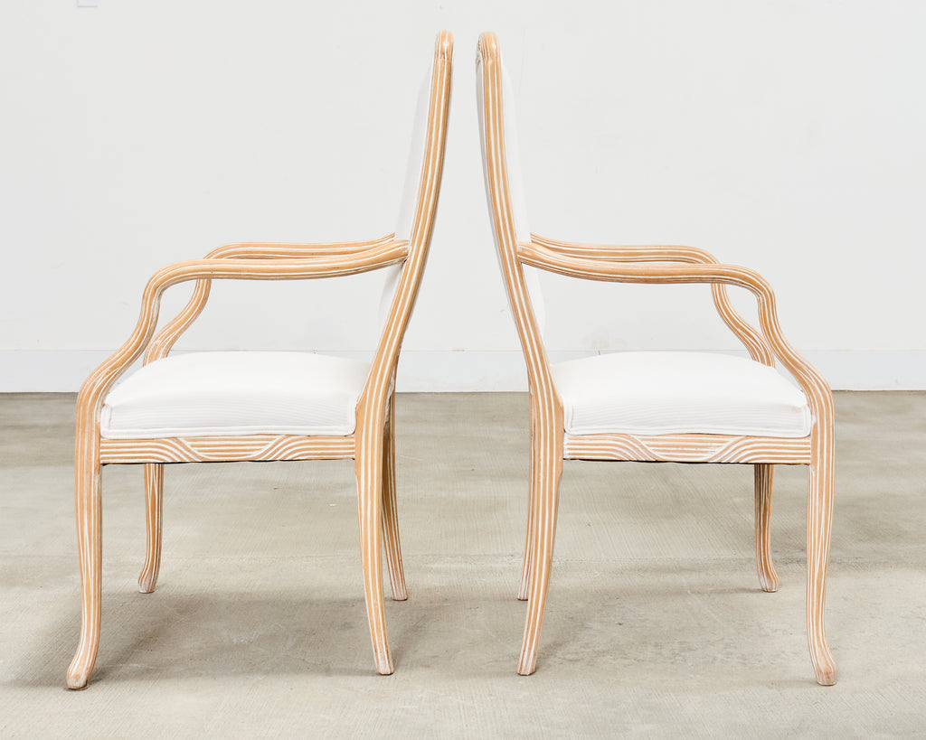 Set of Four Regency Style Cerused Blonde Birch Dining Armchairs