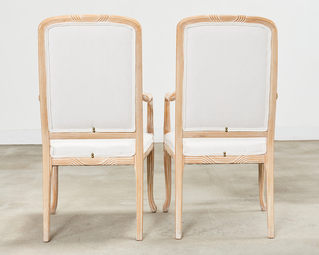 Set of Four Regency Style Cerused Blonde Birch Dining Armchairs