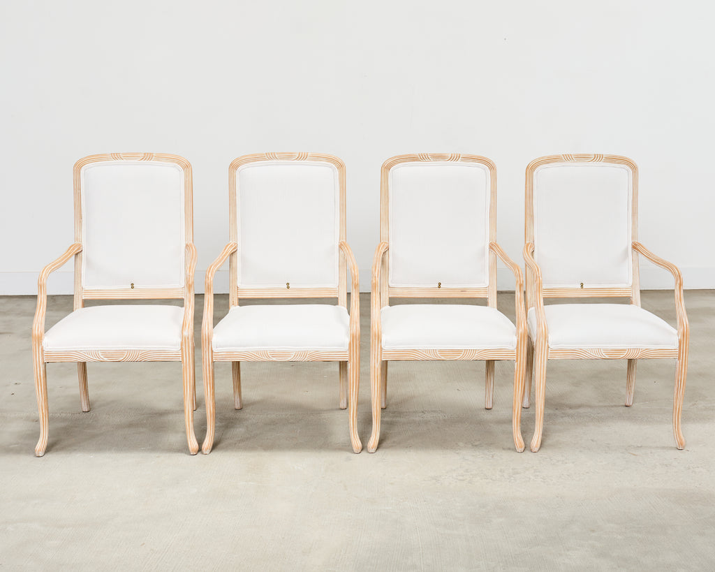 Set of Four Regency Style Cerused Blonde Birch Dining Armchairs