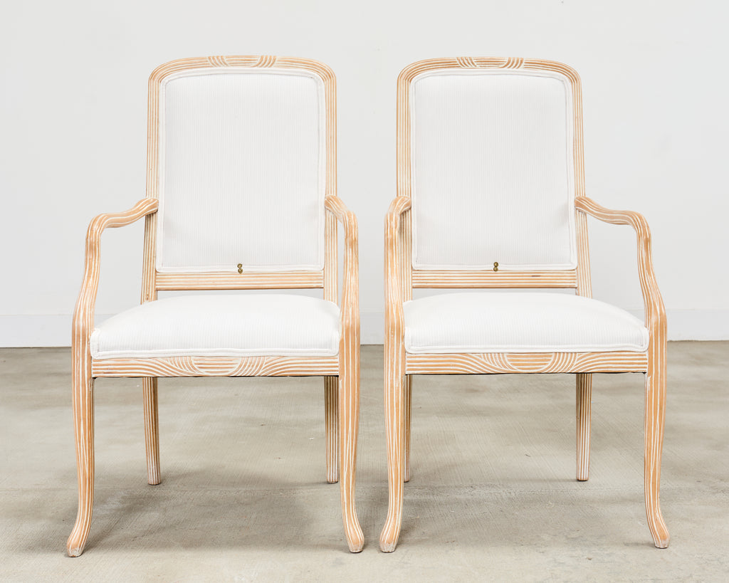 Set of Four Regency Style Cerused Blonde Birch Dining Armchairs