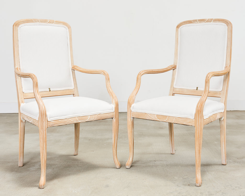 Set of Four Regency Style Cerused Blonde Birch Dining Armchairs