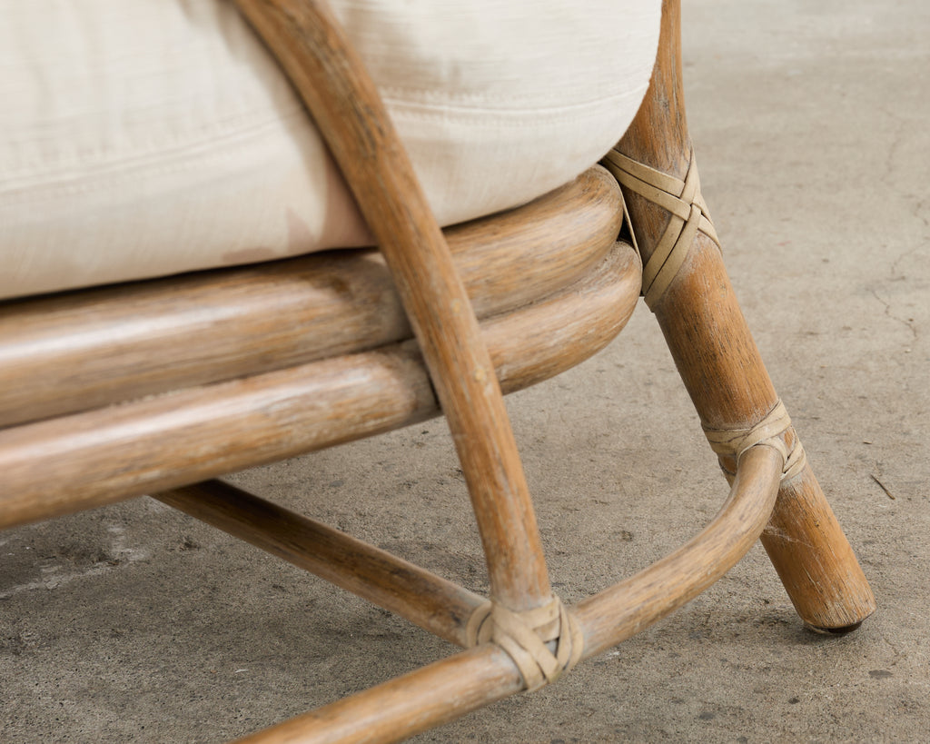 McGuire Cerused Twisted Rattan Settee and Lounge Chair