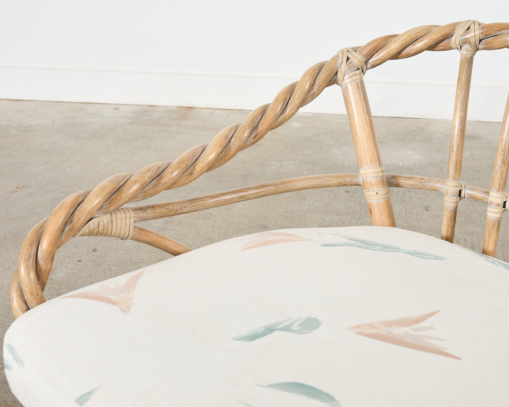 McGuire Cerused Twisted Rattan Settee and Lounge Chair