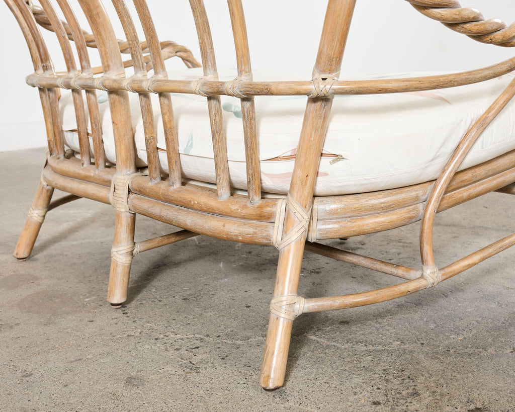McGuire Cerused Twisted Rattan Settee and Lounge Chair