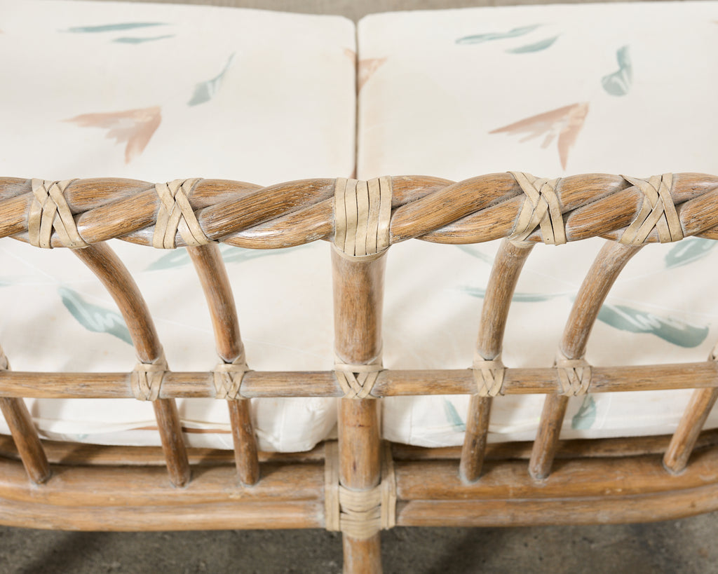 McGuire Cerused Twisted Rattan Settee and Lounge Chair
