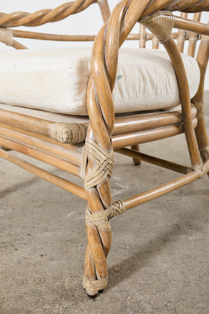 McGuire Cerused Twisted Rattan Settee and Lounge Chair