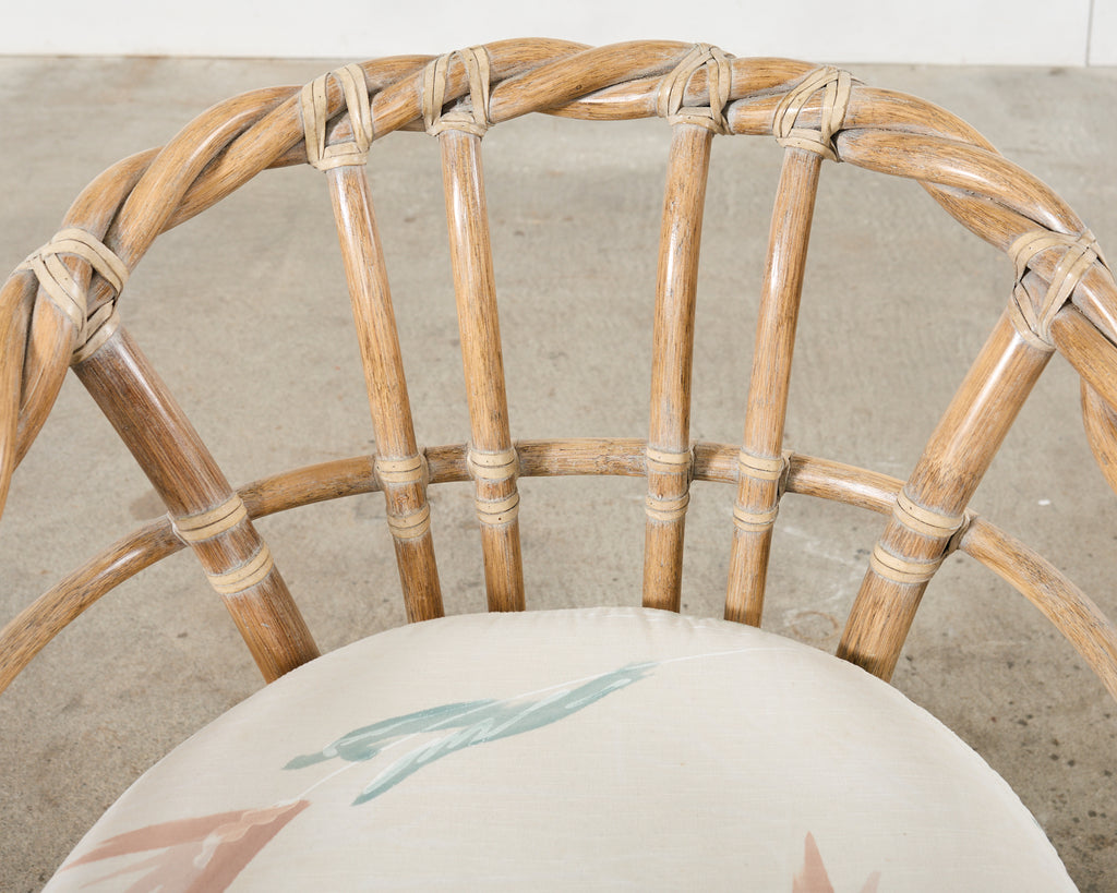 McGuire Cerused Twisted Rattan Settee and Lounge Chair