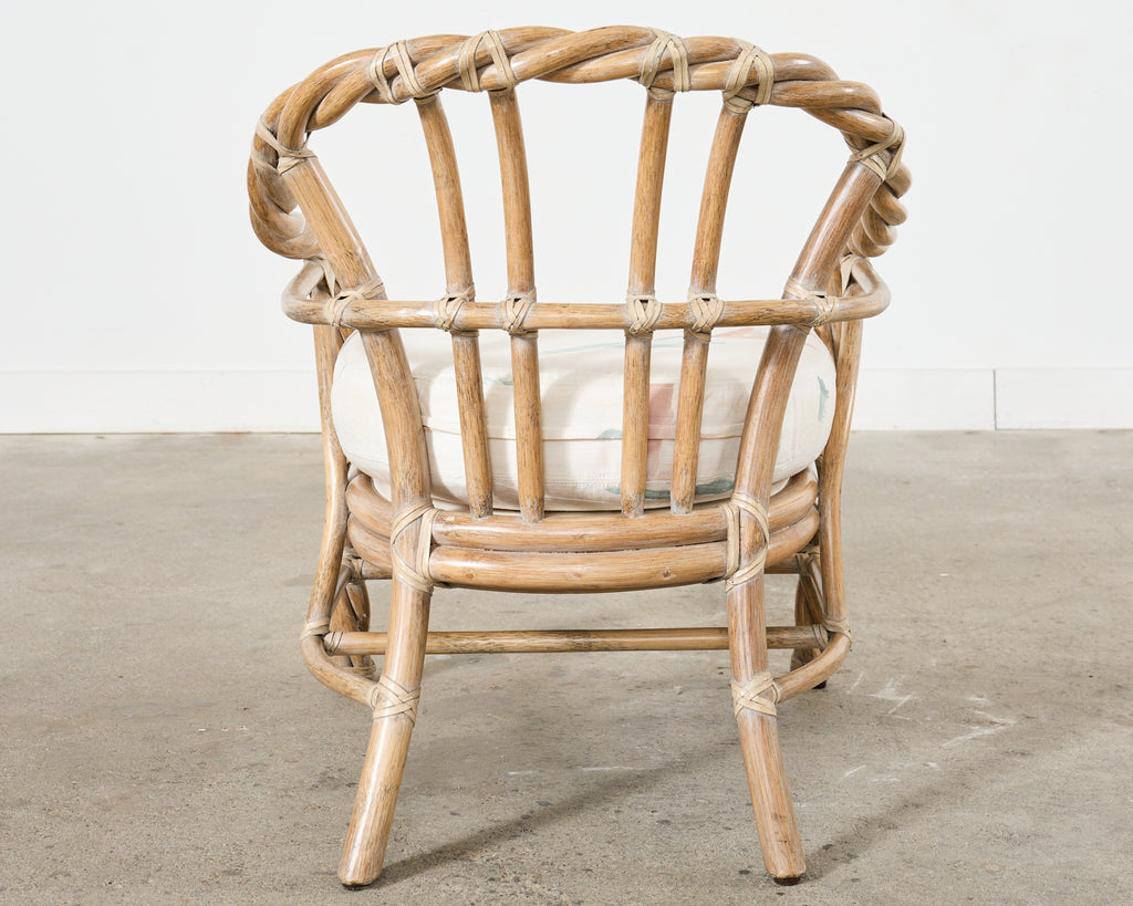 McGuire Cerused Twisted Rattan Settee and Lounge Chair