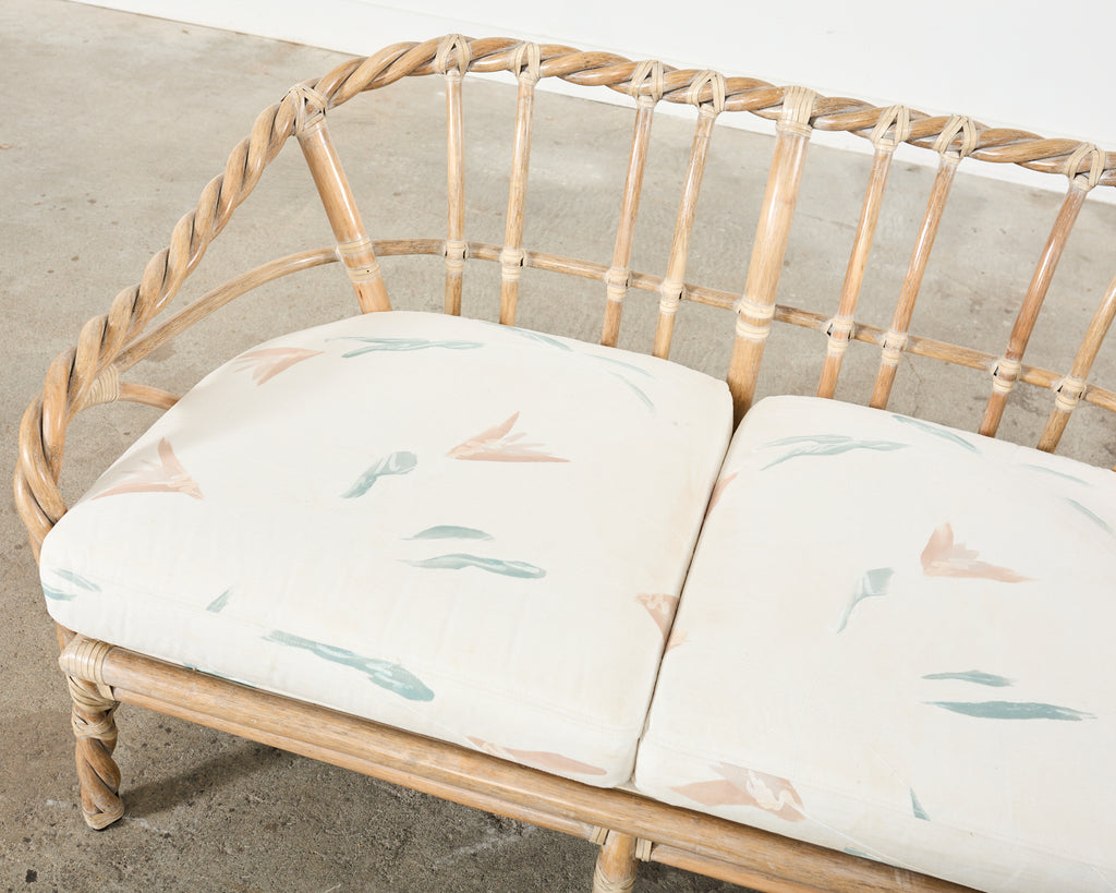 McGuire Cerused Twisted Rattan Settee and Lounge Chair
