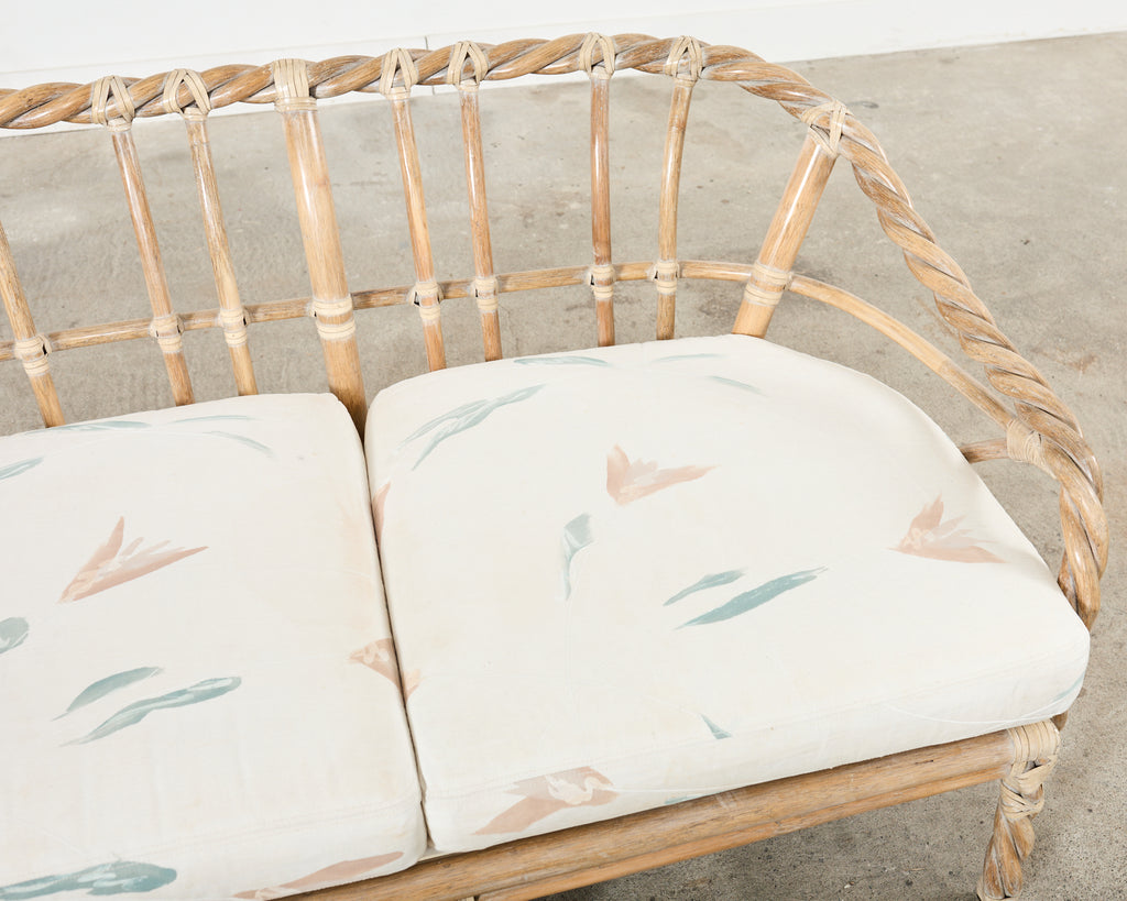 McGuire Cerused Twisted Rattan Settee and Lounge Chair