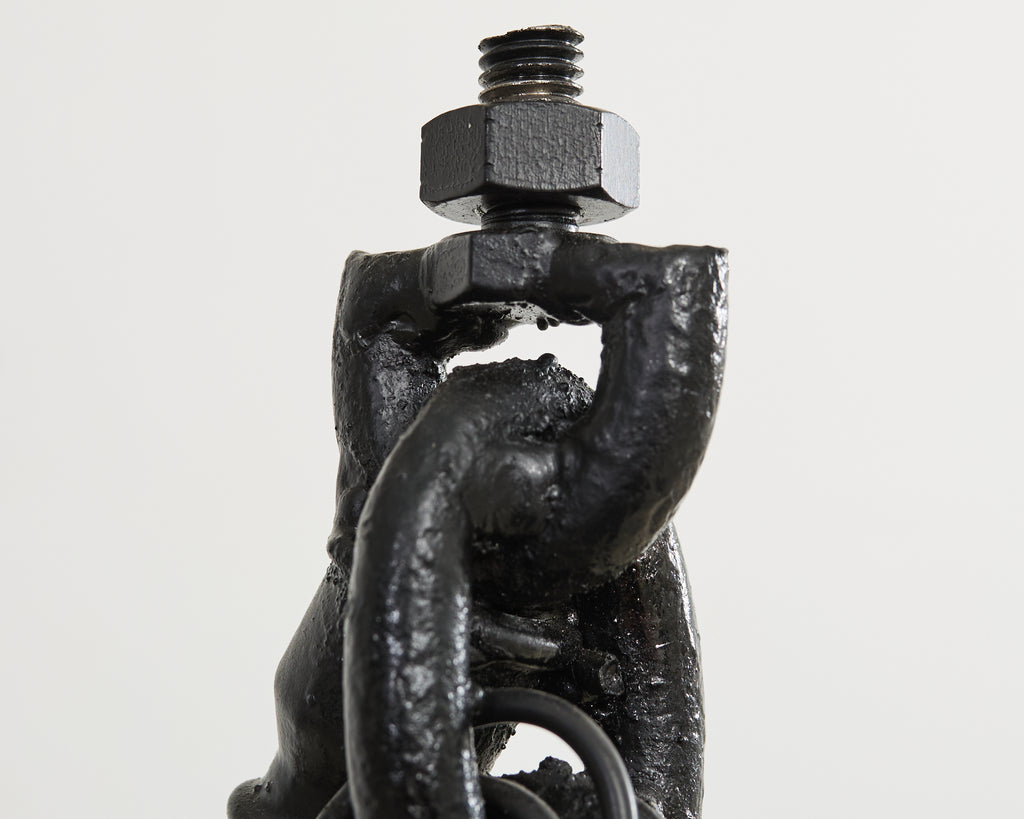 French Industrial Brutalist Iron Chain Link Floor Lamp