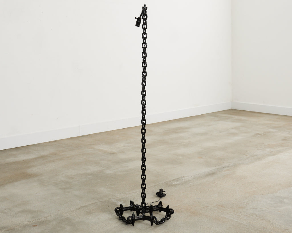 French Industrial Brutalist Iron Chain Link Floor Lamp