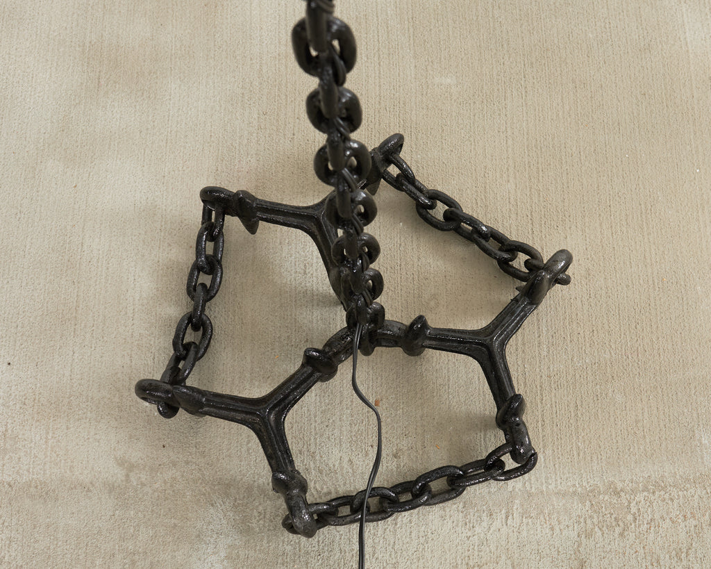 French Industrial Brutalist Iron Chain Link Floor Lamp