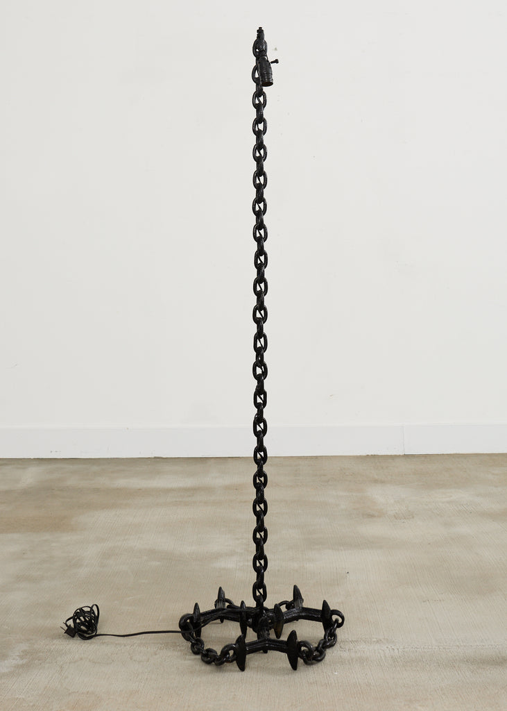 French Industrial Brutalist Iron Chain Link Floor Lamp