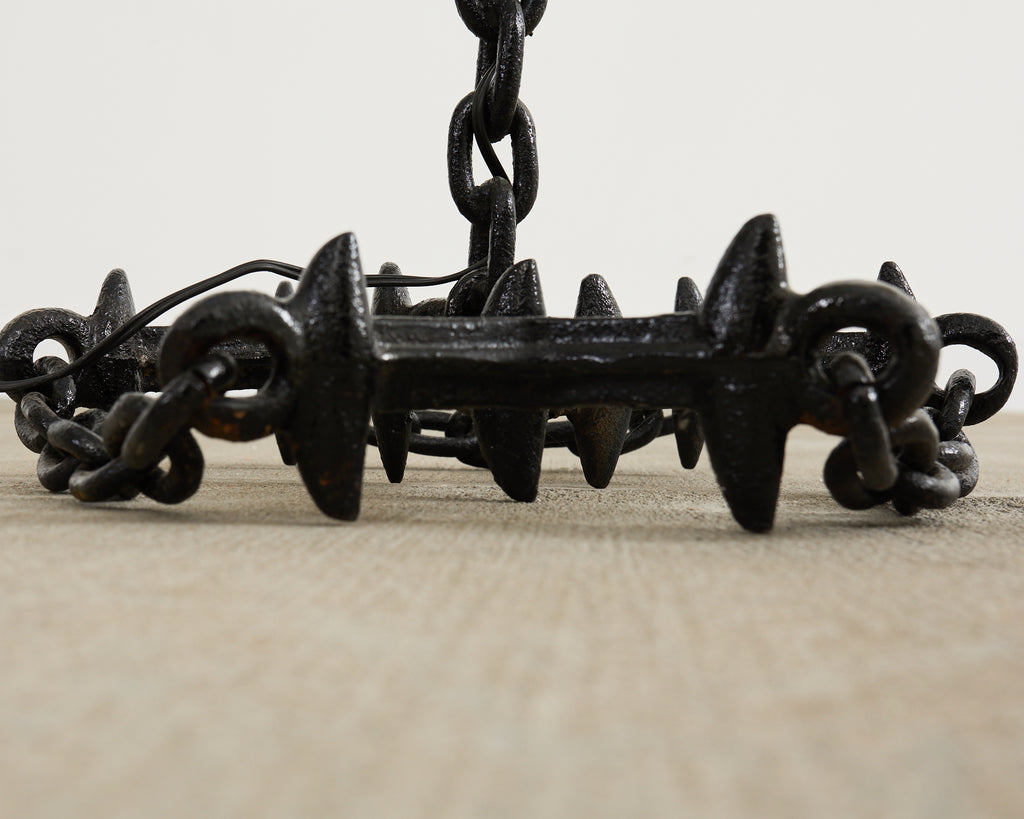 French Industrial Brutalist Iron Chain Link Floor Lamp