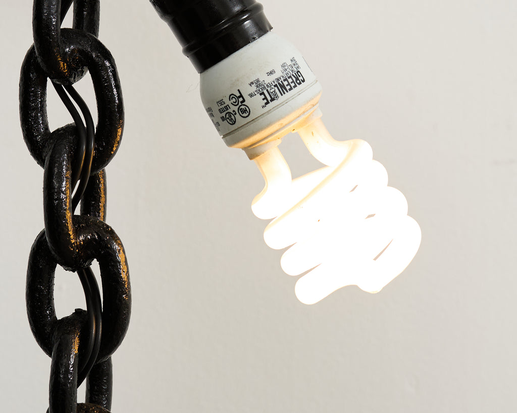 French Industrial Brutalist Iron Chain Link Floor Lamp