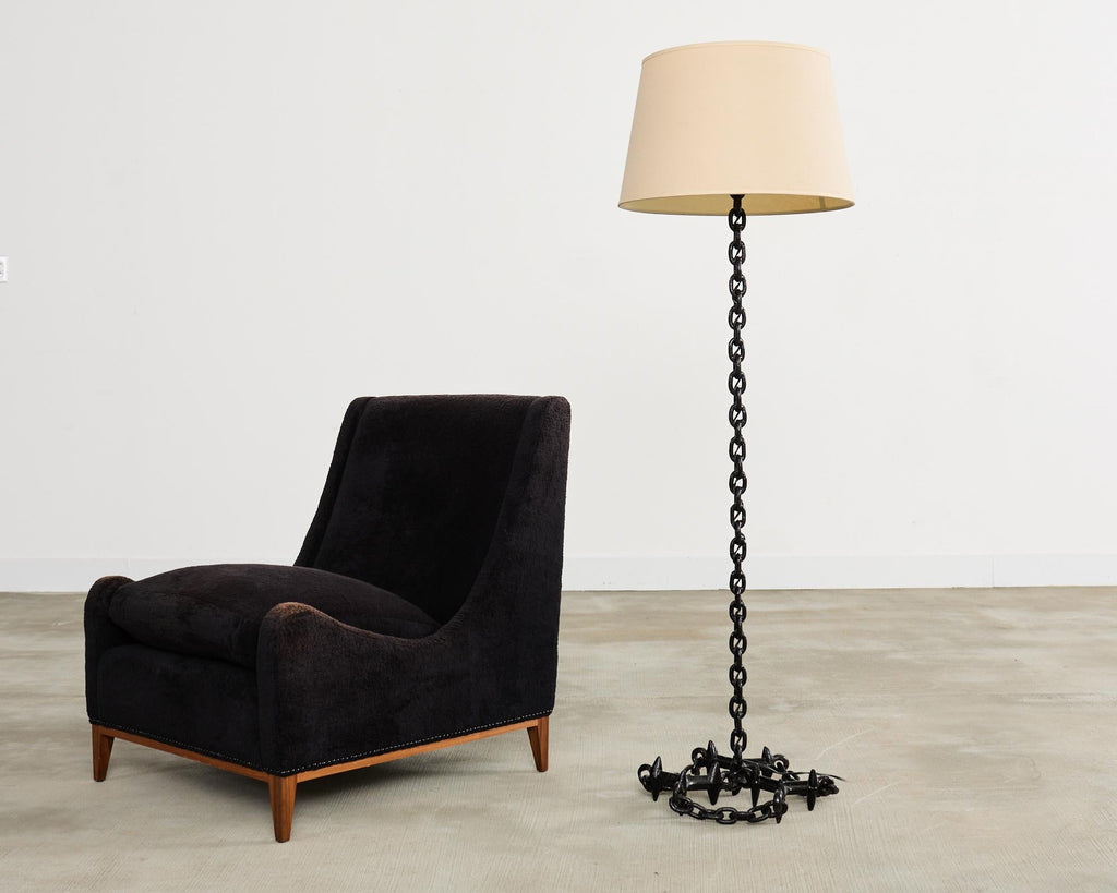 French Industrial Brutalist Iron Chain Link Floor Lamp