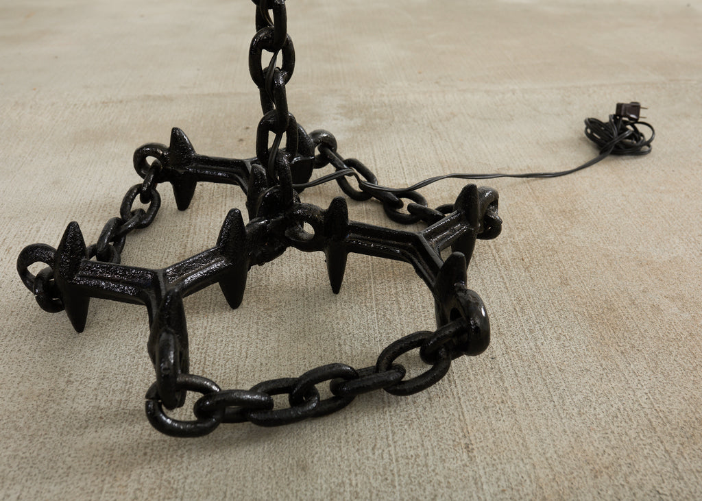 French Industrial Brutalist Iron Chain Link Floor Lamp
