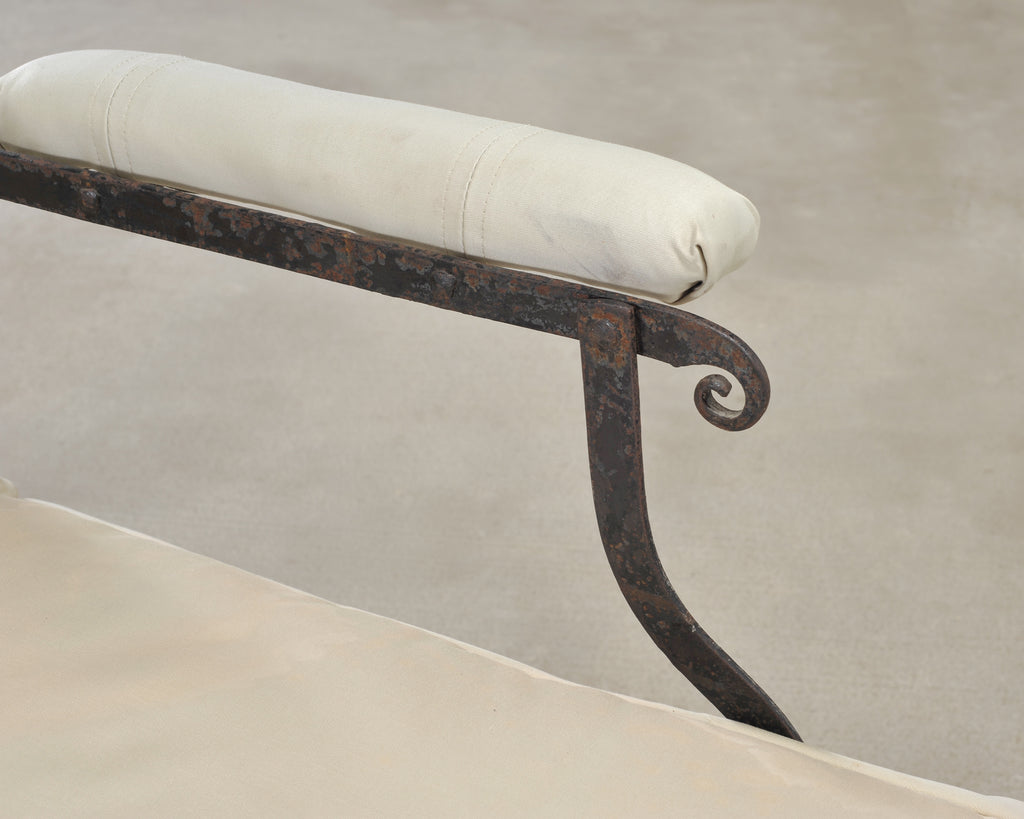 Late 19th C. French Campaign Style Iron Bronze Chaise Longue