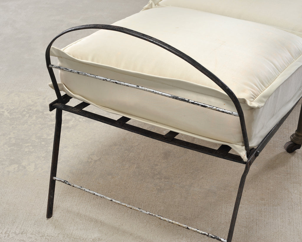 Late 19th C. French Campaign Style Iron Bronze Chaise Longue