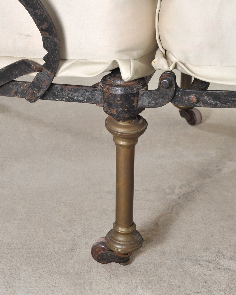 Late 19th C. French Campaign Style Iron Bronze Chaise Longue