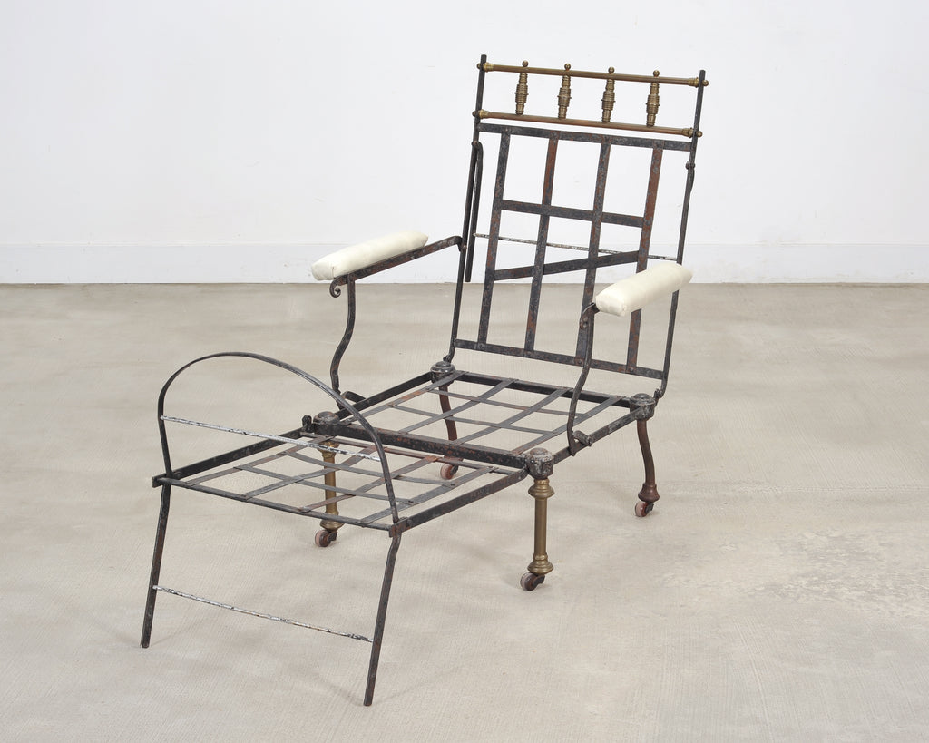Late 19th C. French Campaign Style Iron Bronze Chaise Longue