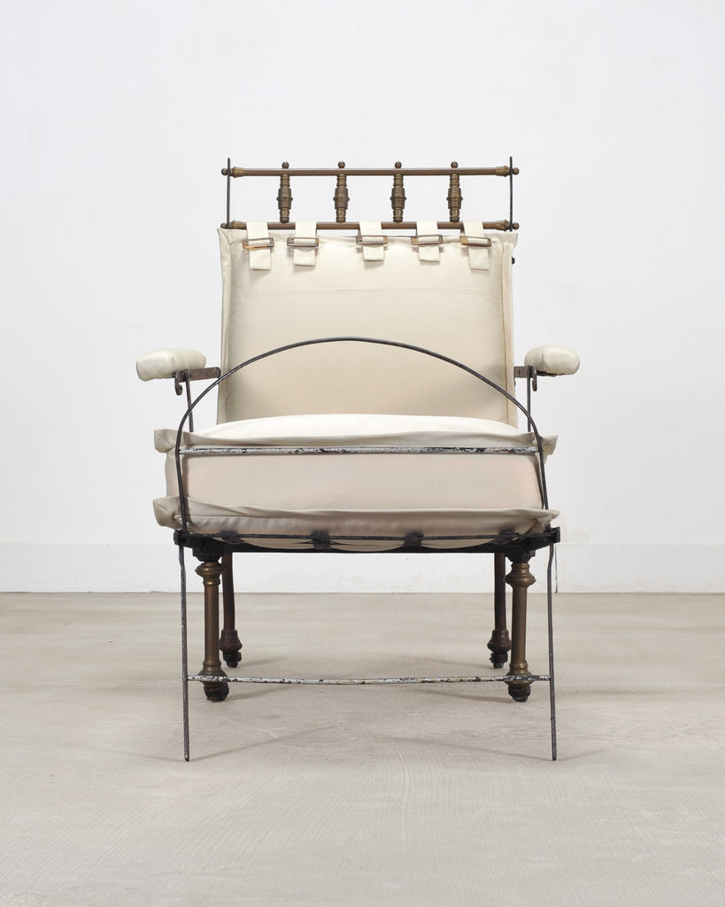 Late 19th C. French Campaign Style Iron Bronze Chaise Longue