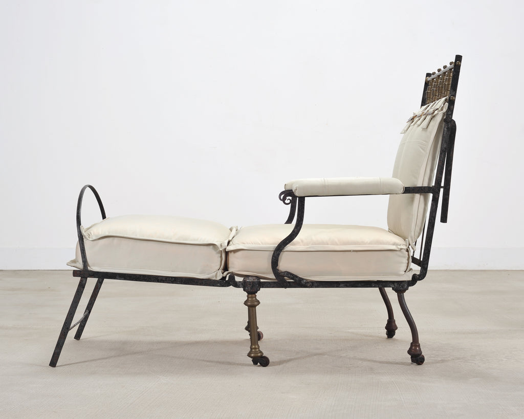 Late 19th C. French Campaign Style Iron Bronze Chaise Longue