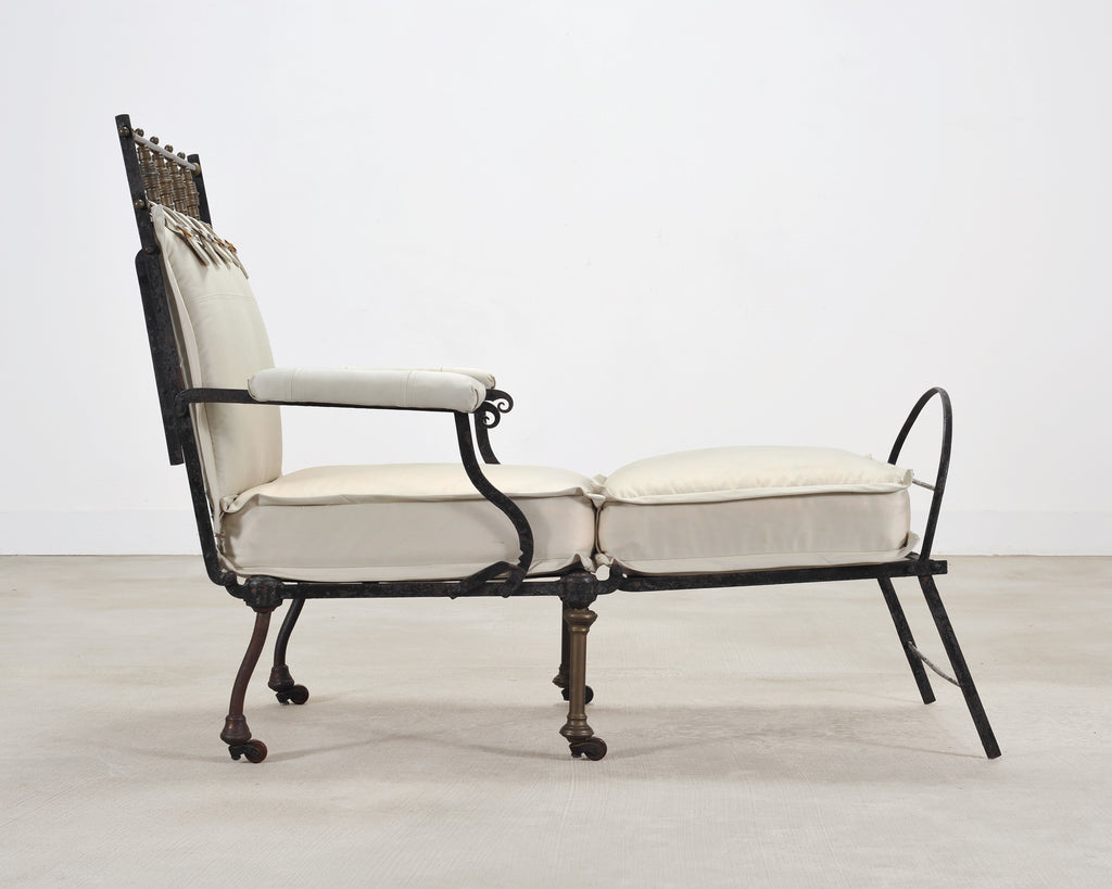 Late 19th C. French Campaign Style Iron Bronze Chaise Longue