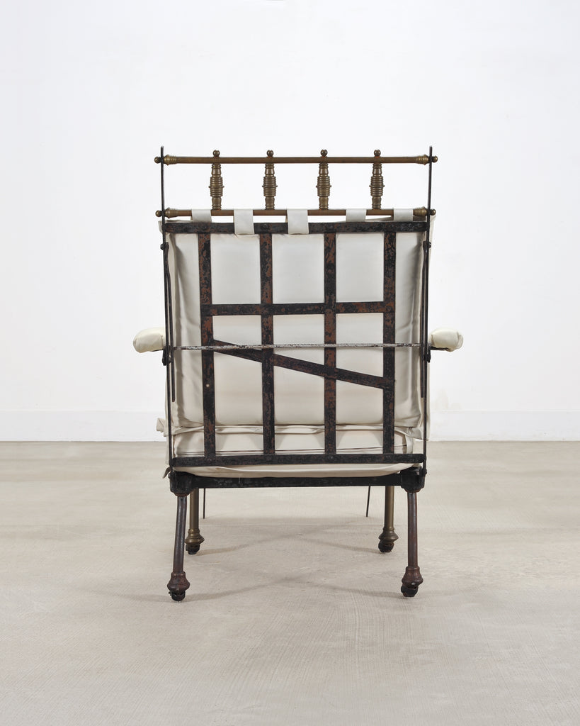 Late 19th C. French Campaign Style Iron Bronze Chaise Longue