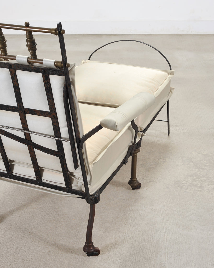 Late 19th C. French Campaign Style Iron Bronze Chaise Longue