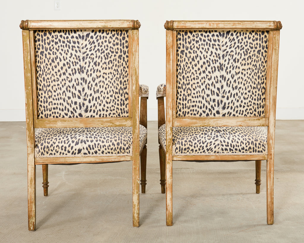 Pair of French Louis XVI Style Carved Beech Armchairs
