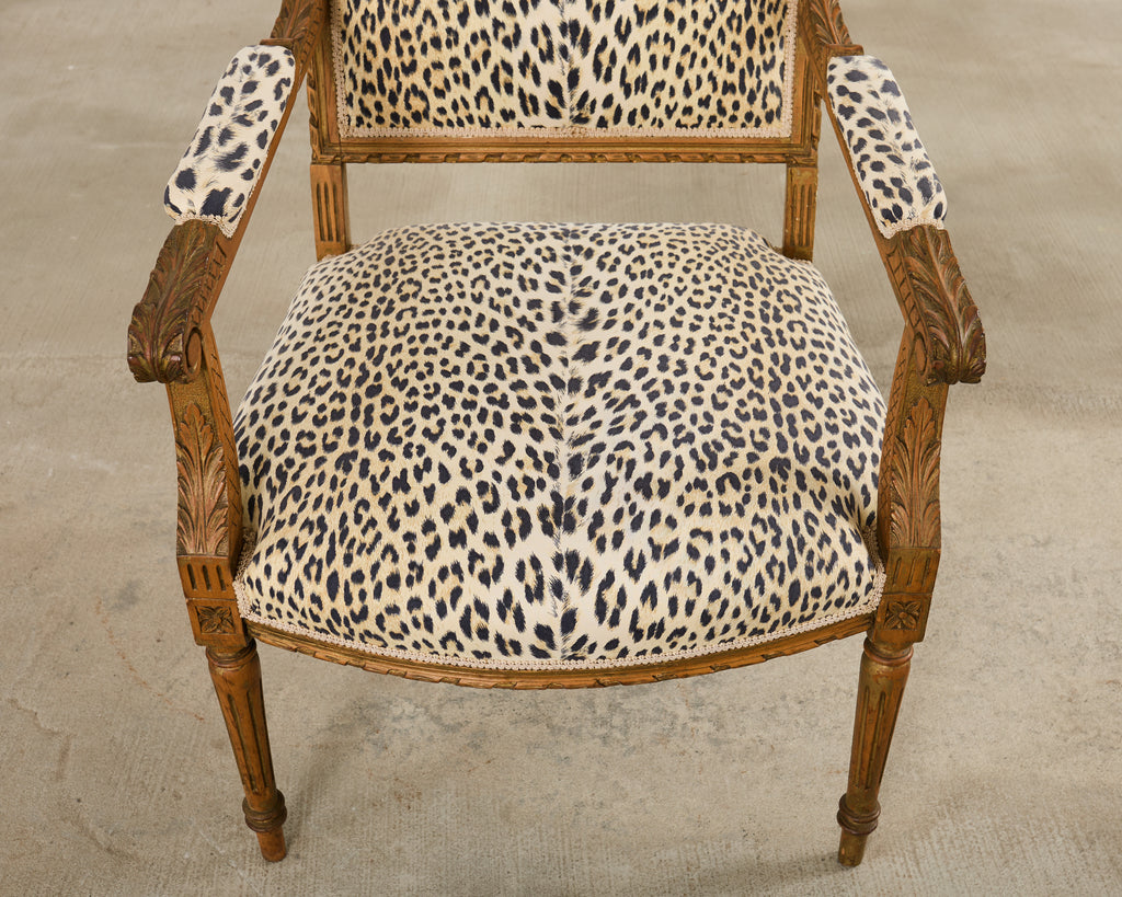 Pair of French Louis XVI Style Carved Beech Armchairs