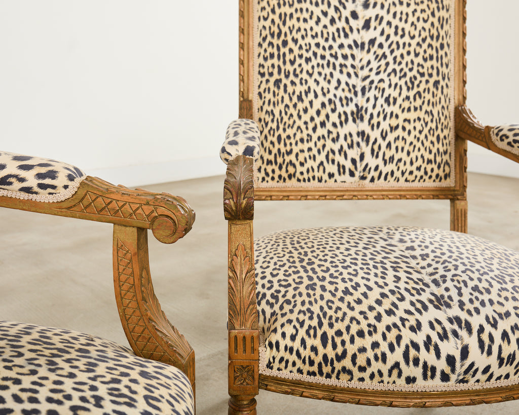 Pair of French Louis XVI Style Carved Beech Armchairs